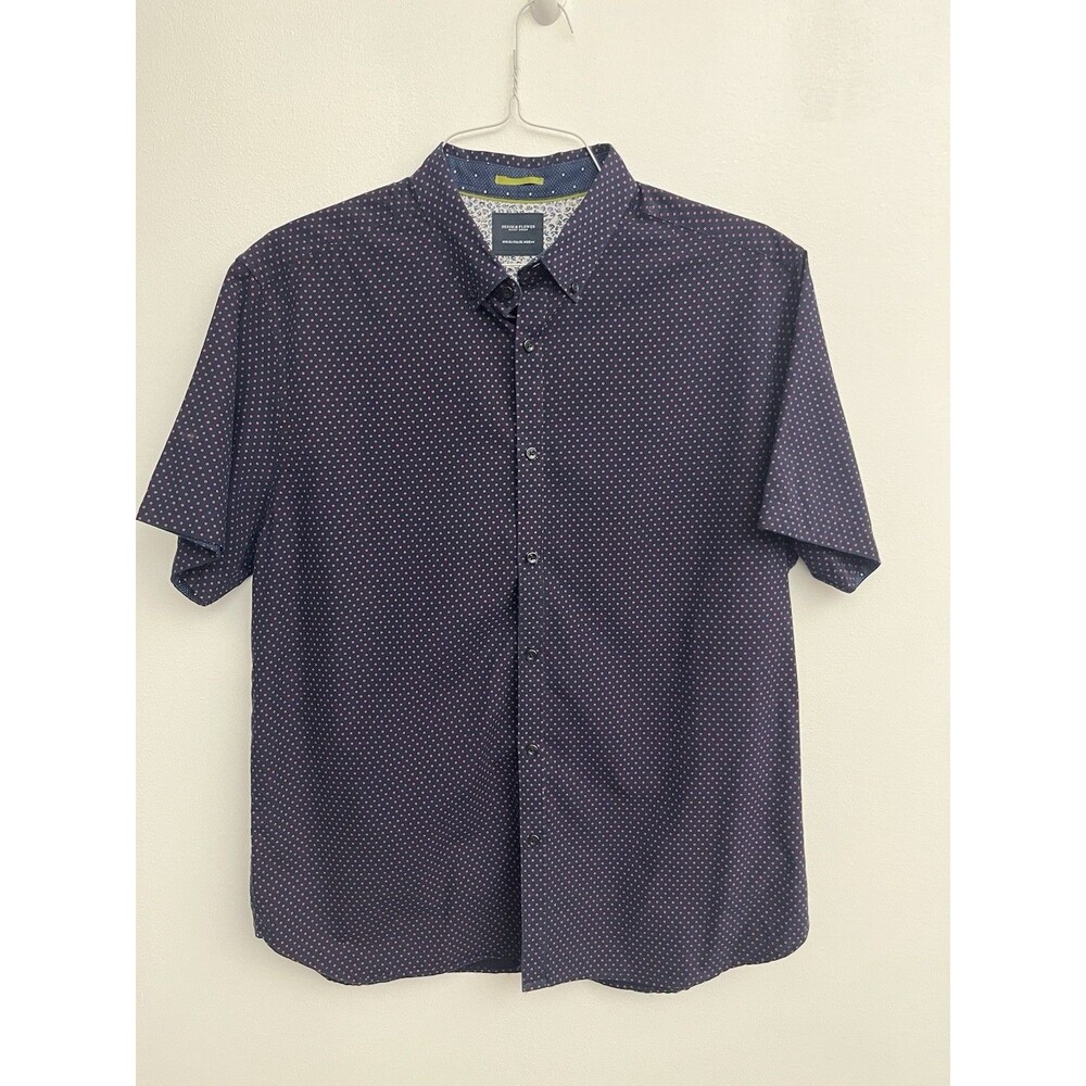 Denim & Flower Ricky Singh Men's XL Short Sleeve Blue Pink Dot Button Up Shirt